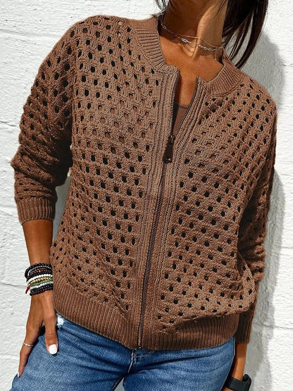 Openwork Knit Zip-up Casual Jacket