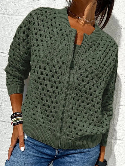 Openwork Knit Zip-up Casual Jacket