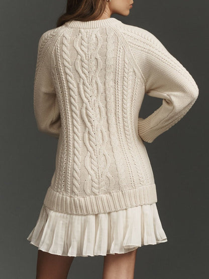 Ivory Cable-Knit Sweater Mini Dress
