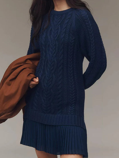 Ivory Cable-Knit Sweater Mini Dress