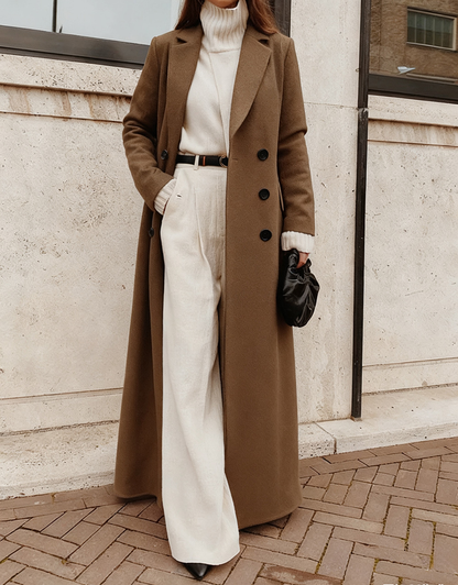 Woolen Solid Long Sleeve Maxi Coat