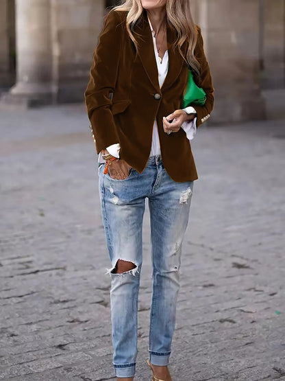 Elegant Velvet Slim-fit Faux Pocket Suit Jacket