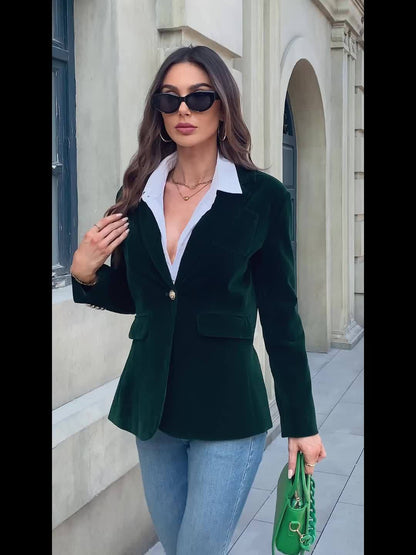 Elegant Velvet Slim-fit Faux Pocket Suit Jacket