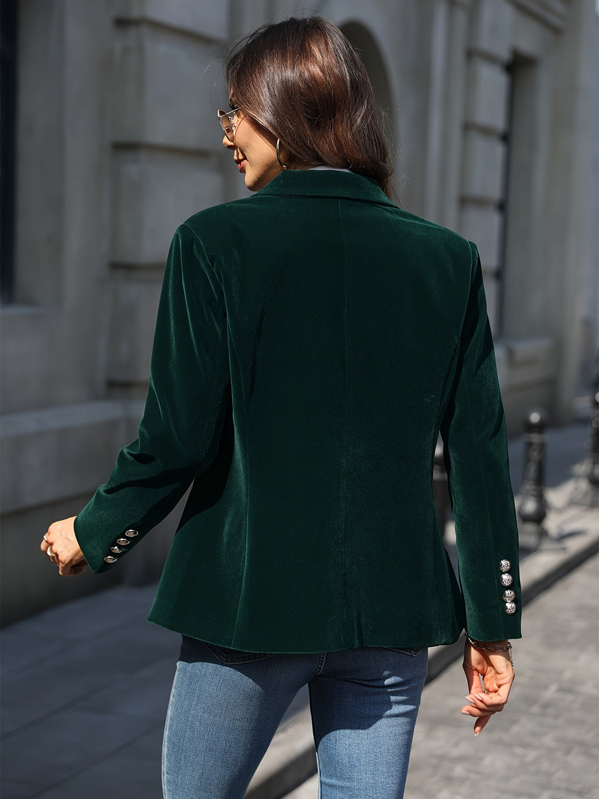 Elegant Velvet Slim-fit Faux Pocket Suit Jacket